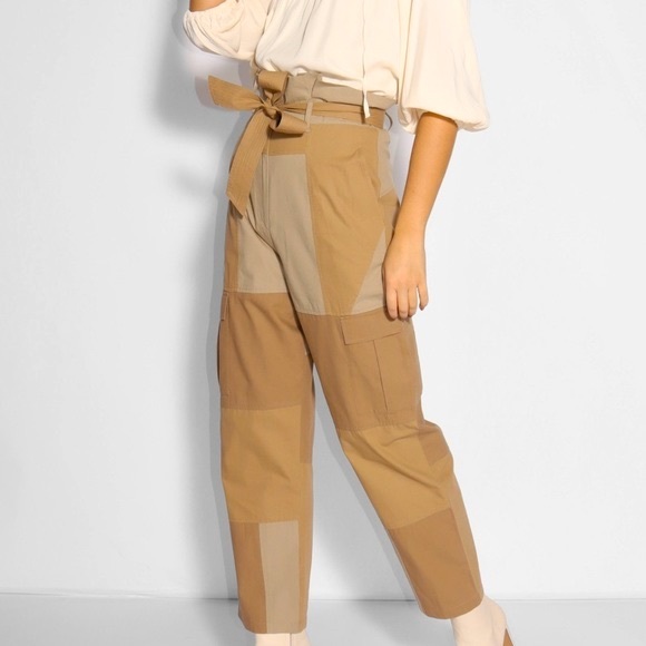 Mes Demoiselles x Anthropologie Paperbag Cargo 6/S Khaki Tan Belted High Rise - Picture 9 of 15